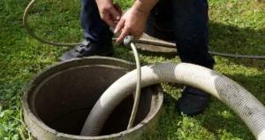 Plumber performing a professional drain cleaning service at a home cleanout in Modesto, CA