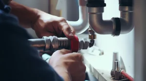 Licensed plumbing technician operating hydro jetting equipment